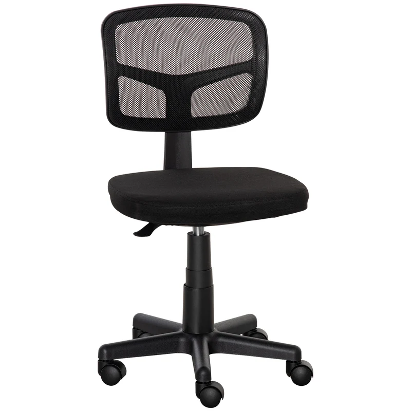 Chaise de bureau sans accoudoirs 43 x 48 x 89,5 cm dossier respirant assise rembourrée moderne épuré en maille noir 21_0006216