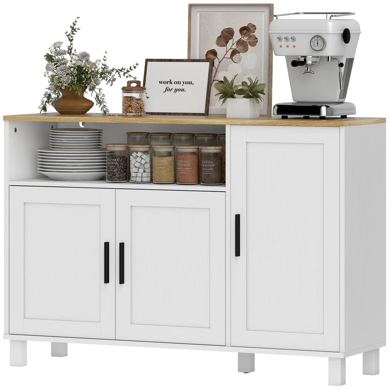 Buffet de rangement salle à manger 110 x 33 x 75 cm étagères réglables anti-basculement design épuré utile en MDF blanc 21_0003579