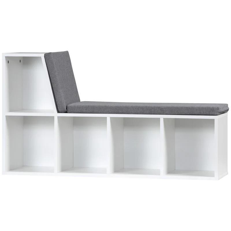 Banquette bibliothèque 2 en 1 entrée 108 x 30 x 60 cm rangement 5 compartiments cosy contemporain pratique en MDF gris 21_0002487