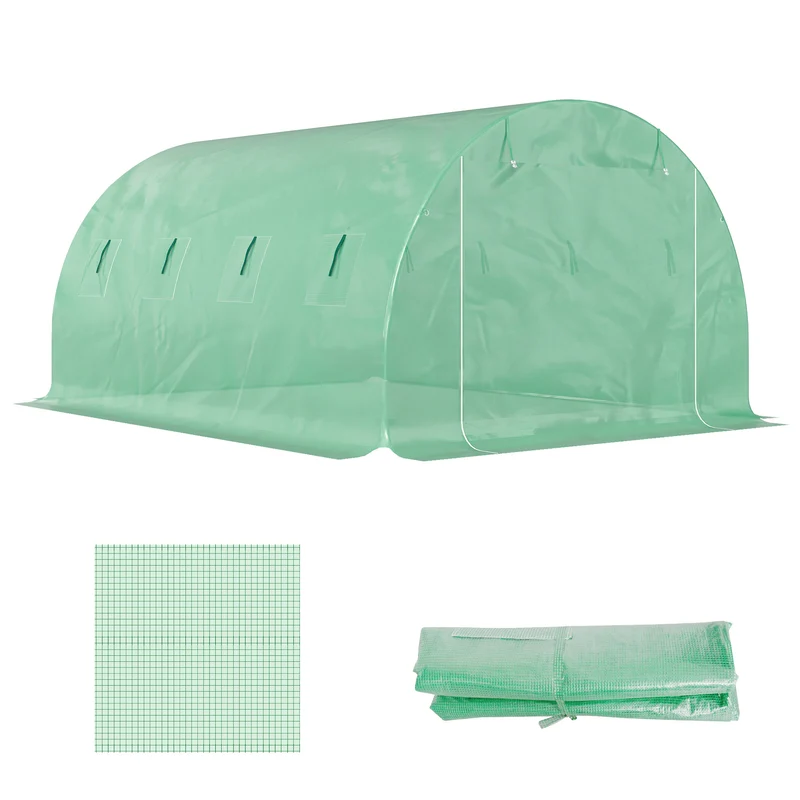 Bâche de rechange serre tunnel jardin 4 x 3 x 2 m protection anti-uv imperméable contemporain épuré en polyéthylène vert 21_0004162