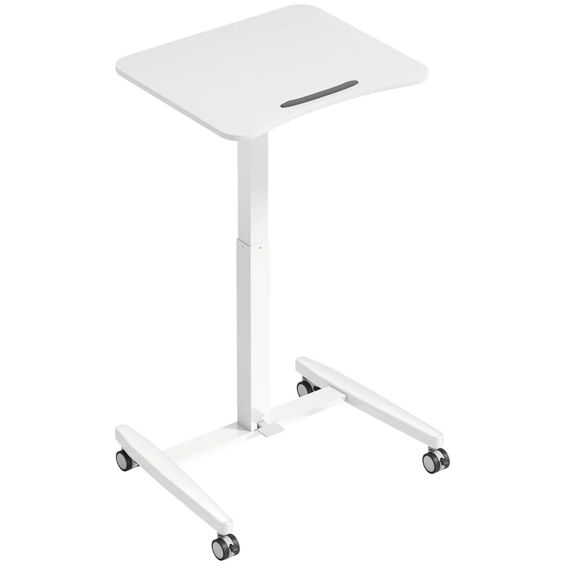 Bureau réglable assis debout plateau inclinable 60,5 x 52 x 75-114 cm roulettes freinées moderne épuré en MDF blanc 21_0002992