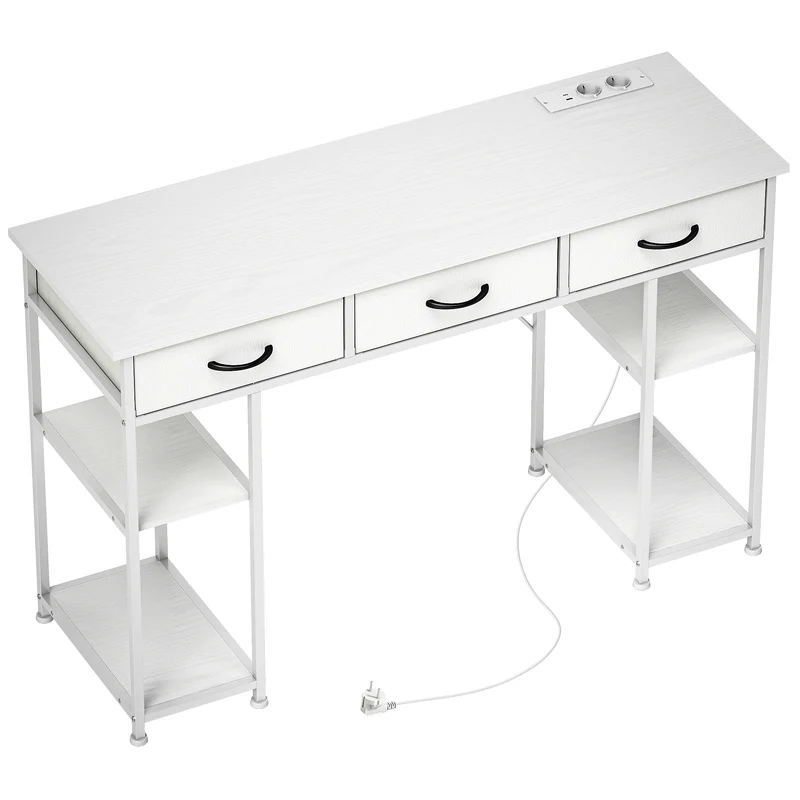 Bureau rangement chambre 120 x 40 x 76 cm station de charge intégrée tiroirs tissu design en panneau de particules blanc 21_0002539