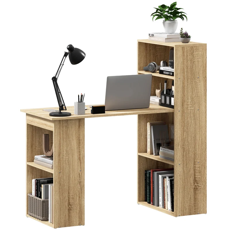 Bureau informatique d'angle bibliothèque 120 x 55 x 120 cm 3 casiers compact moderne en panneaux de particules chêne 21_0002400
