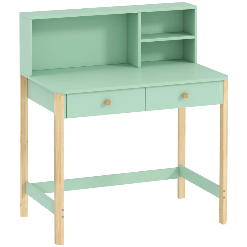 Bureau enfant avec rangement 90 x 52 x 105 cm plateau large tiroirs sécurisés design scandinave contemporain en MDF vert 21_0000238