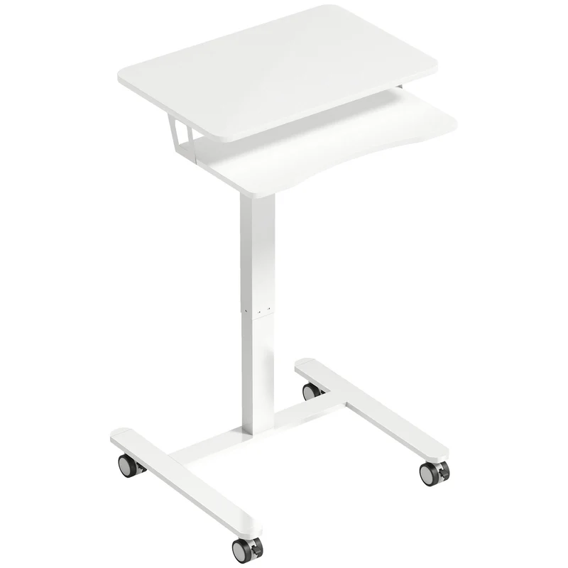 Bureau assis-debout pour ordinateur 65 x 60 x 71-107 cm plateau clavier ergonomique roulettes moderne en acier blanc 21_0002991