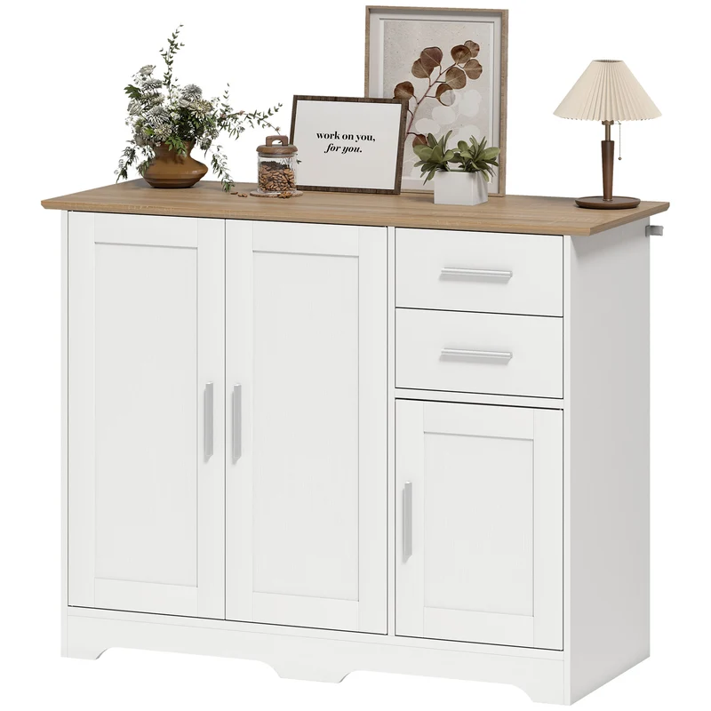 Buffet de rangement 100 x 40 x 78 cm rangement modulable sécurisé 2 tiroirs 2 portes style contemporain épuré en MDF blanc 21_0003611
