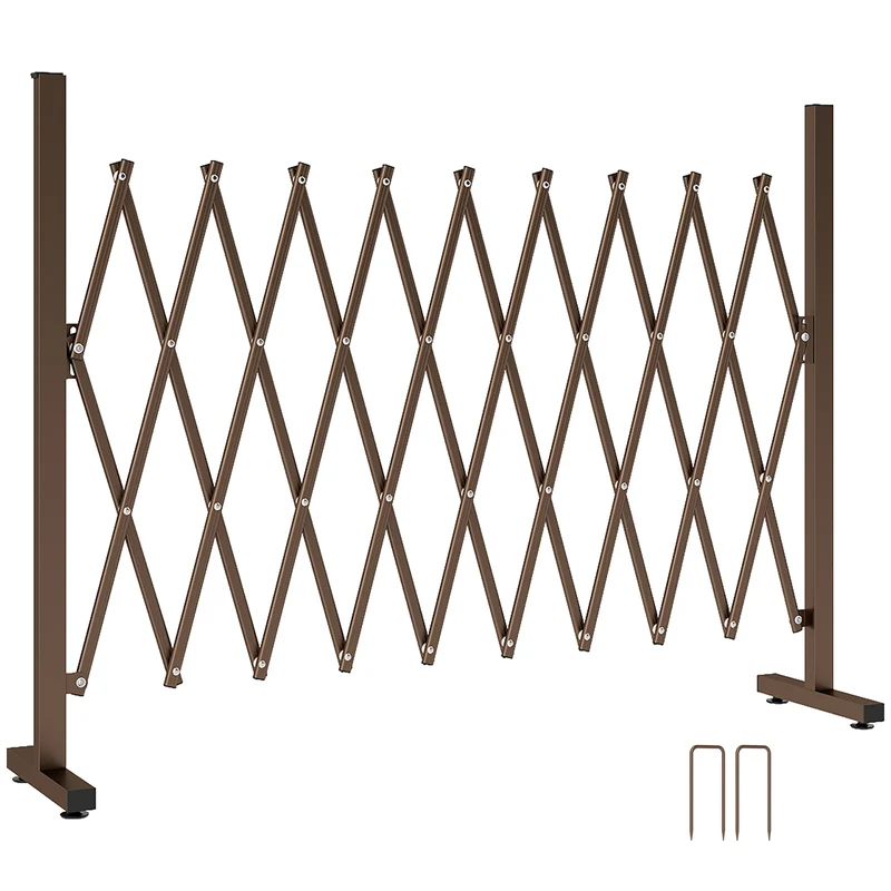 Barrière extensible rétractable protection accès 250 x 31 x 104 cm gain de place sécurisant moderne en aluminium marron 21_0003925