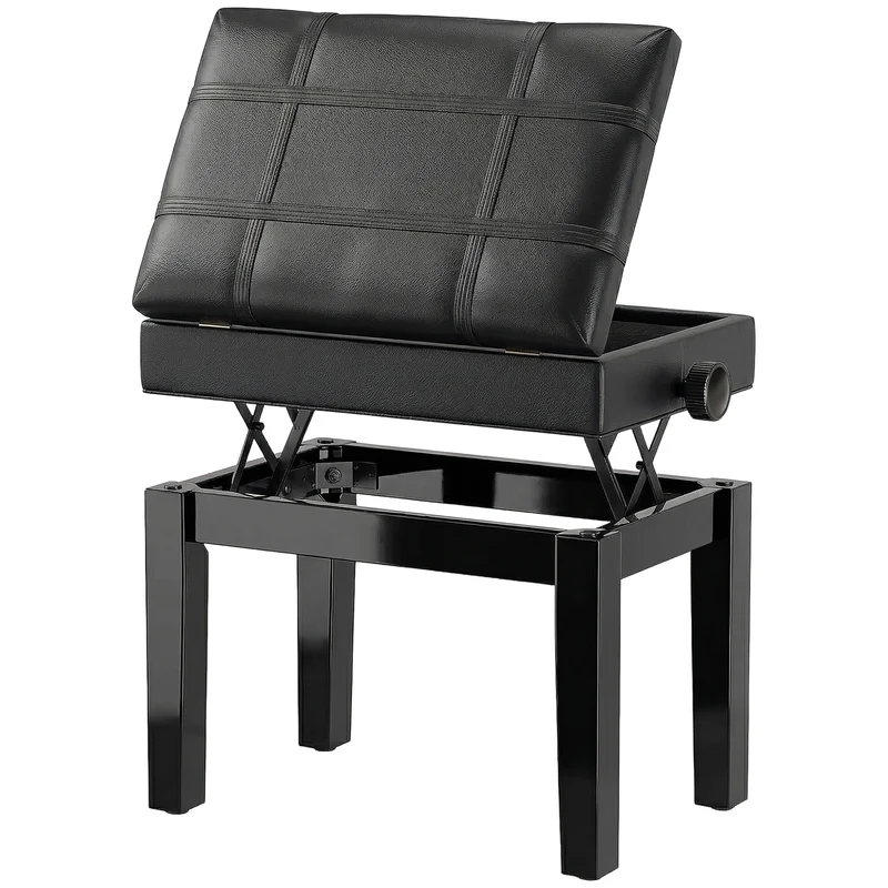 Banquette de piano 63 x 35 x 46-56 cm assise grand confort coffre rangement design scandinave salon chambre en bois noir 21_0008047