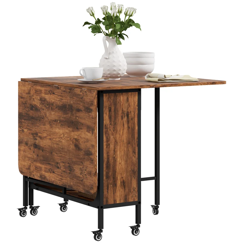 Table pliante extensible de cuisine 130 x 80 x 74 cm à roulettes pour 6 personnes étagère moderne utile en mélamine brun 21_0002303