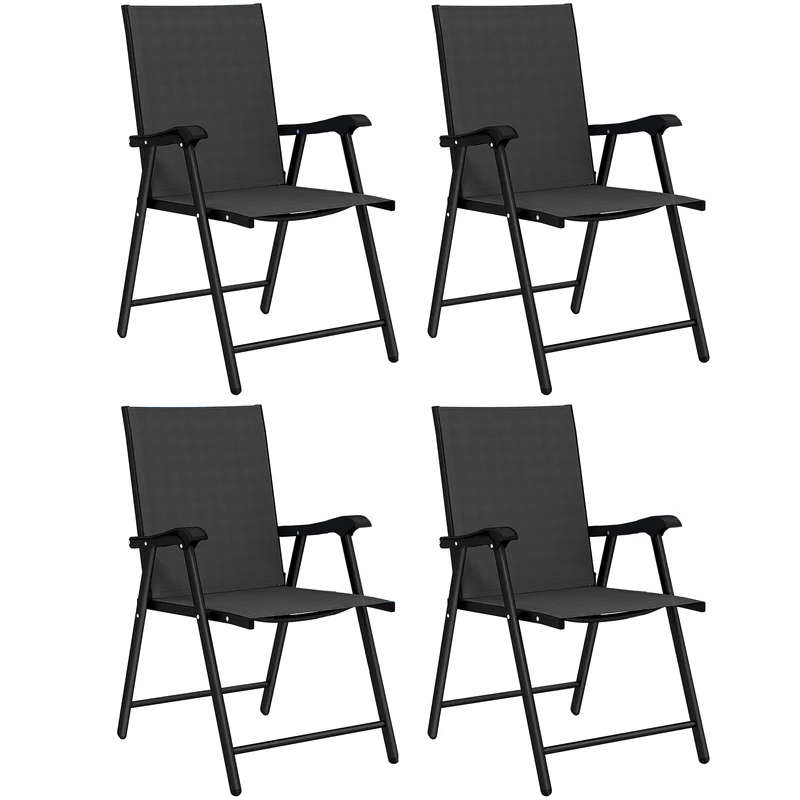 Lot de 4 chaises de jardin pliantes 58 x 62 x 97 cm dossier haut assise résistante style contemporain en acier noir 21_0005767