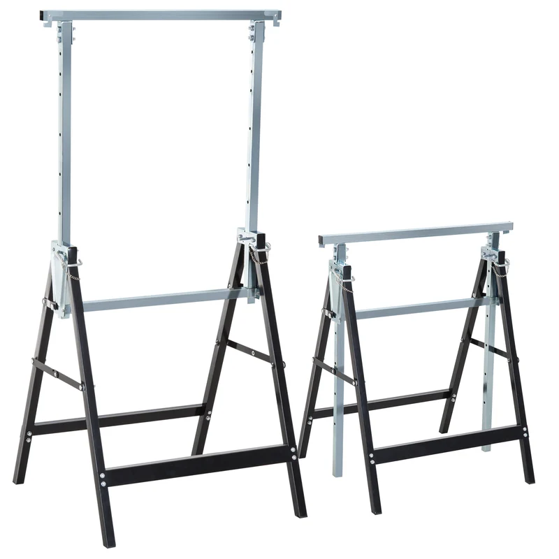 Lot de 2 tréteaux pliables télescopiques 68 x 58 x 80 cm réglables 80-130 cm charge 200 kg industriel en acier noir 21_0007079
