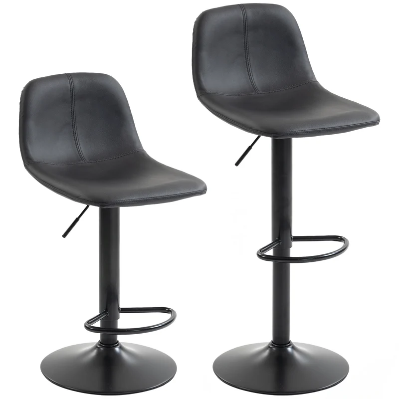 Lot de 2 tabourets de bar 37 x 44 x 82-104 cm hauteur réglable pivotant 360° assise mousse design moderne en PU noir 21_0003402