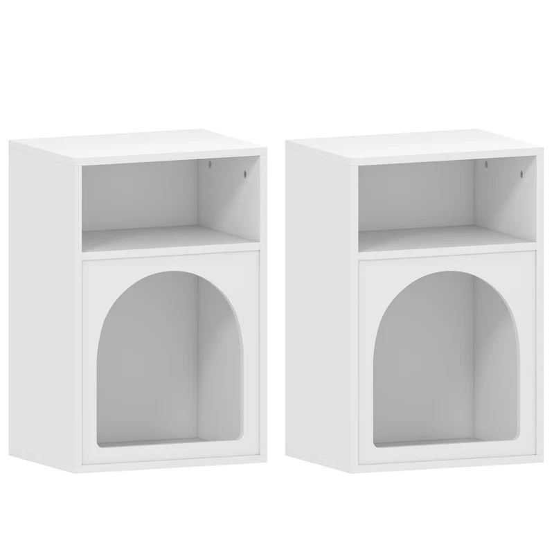 Lot de 2 tables de chevet arqué usage chevet 40 x 30 x 60 cm rangements ouverts design épuré scandinave en MDF blanc 21_0003737