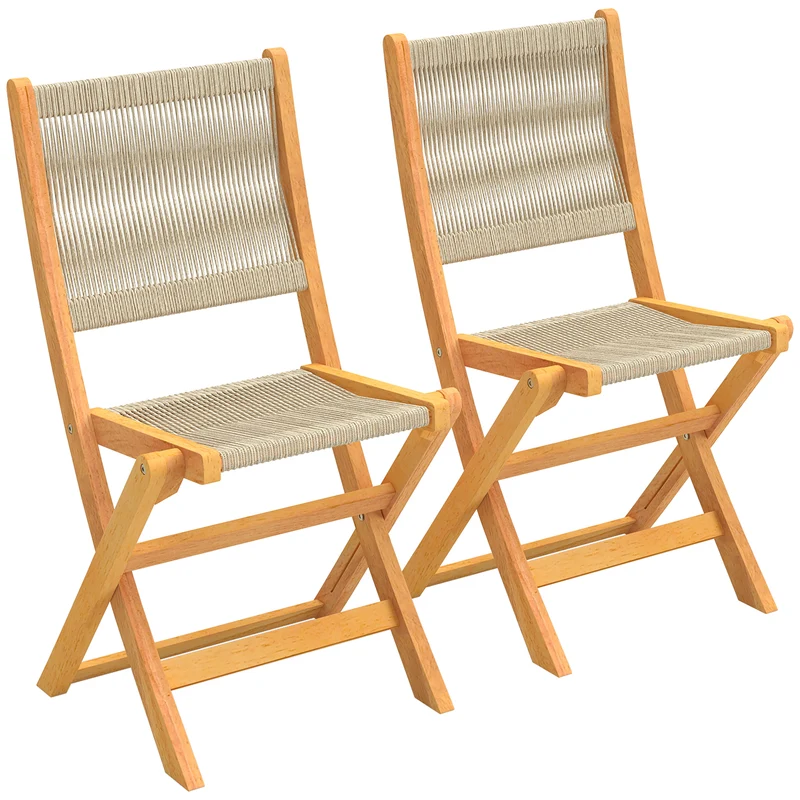 Lot de 2 chaises de jardin pliantes 48 x 55.5 x 88 cm assise ergonomique gain de place scandinave épuré en bois naturel 21_0006081