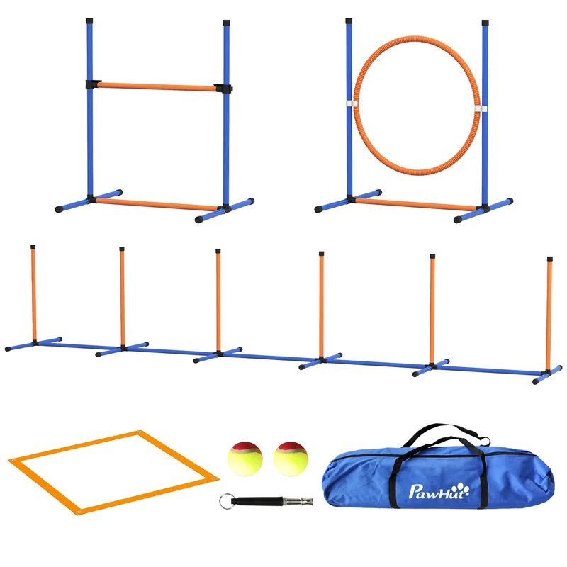 Kit d'agilité pour chien 4 pièces jardin 352 x 66 x 69 cm réglable léger dressage design moderne en plastique orange 21_0007520
