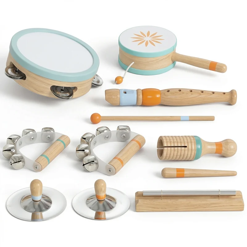 Instruments de musique pour enfants 20,5 x 10,4 x 4,8 cm ensemble 10 pièces de jeu rythme scandinave en bois marron 21_0000699