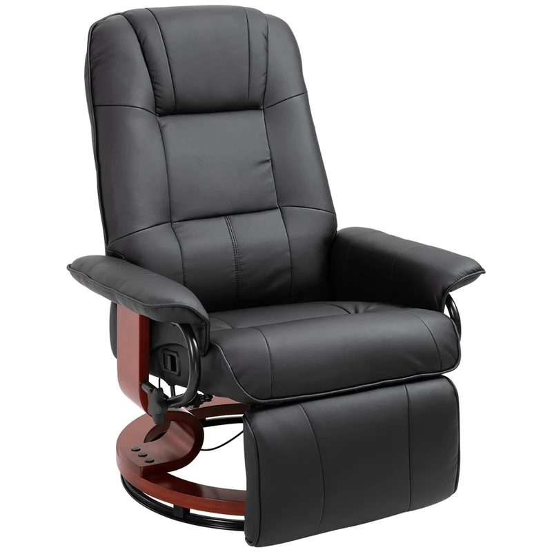 Fauteuil relax inclinable salon 78 x 87 x 100 cm repose-pieds réglable pivotant 360° contemporain en polyuréthane noir 21_0001738