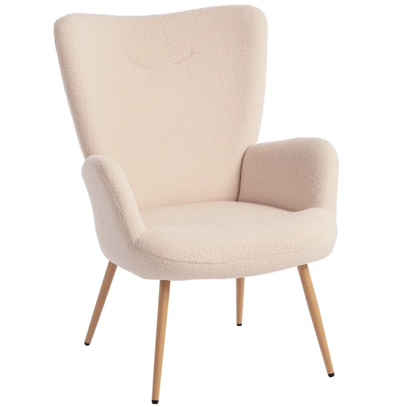 Fauteuil de salon 71 x 74 x 97.5 cm rembourré dossier haut accoudoirs confort mousse moderne en tissu bouclette beige 21_0003539