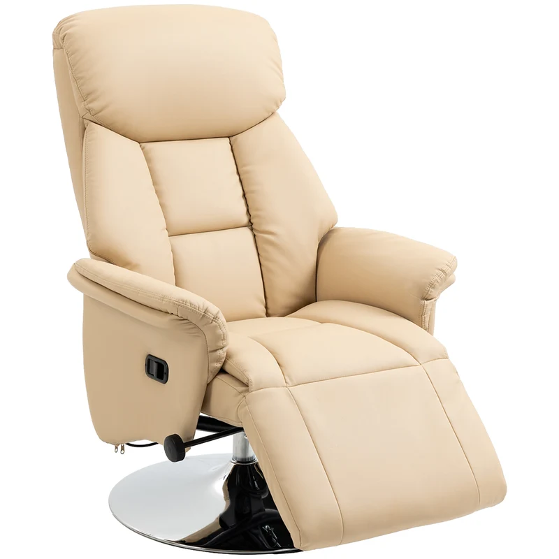 Fauteuil de relaxation pivotant 78 x 80 x 109 cm inclinable 130° repose-pieds réglable moderne en polyuréthane beige 21_0003147