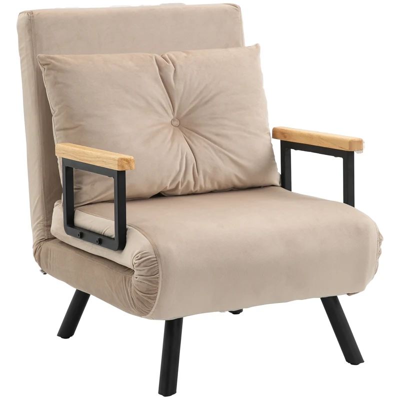 Fauteuil convertible 1 place 63 x 73 x 81 cm dossier 5 positions coussin amovible rembourré moderne cosy en tissu beige 21_0003132