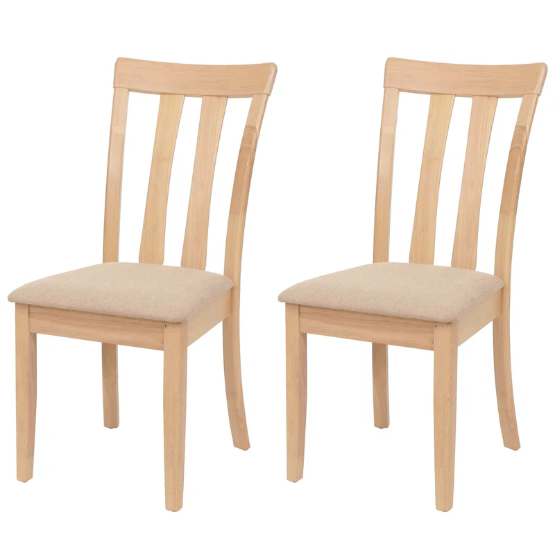 Lot de 2 chaises de salle à manger rembourrées avec dossier haut revêtement tissu beige et structure en bois massif 04_0009070