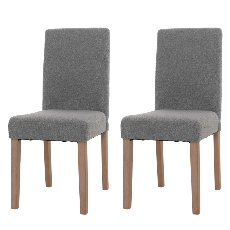 Lot de 2 chaises de salle à manger dossier haut en tissu bouclé gris pieds en bois clairs 04_0007320