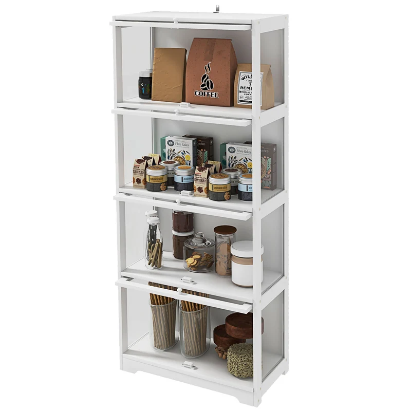 Vitrine de rangement salon 59 x 30 x 139 cm portes coulissantes système anti-basculement moderne épuré en MDF blanc 21_0002937