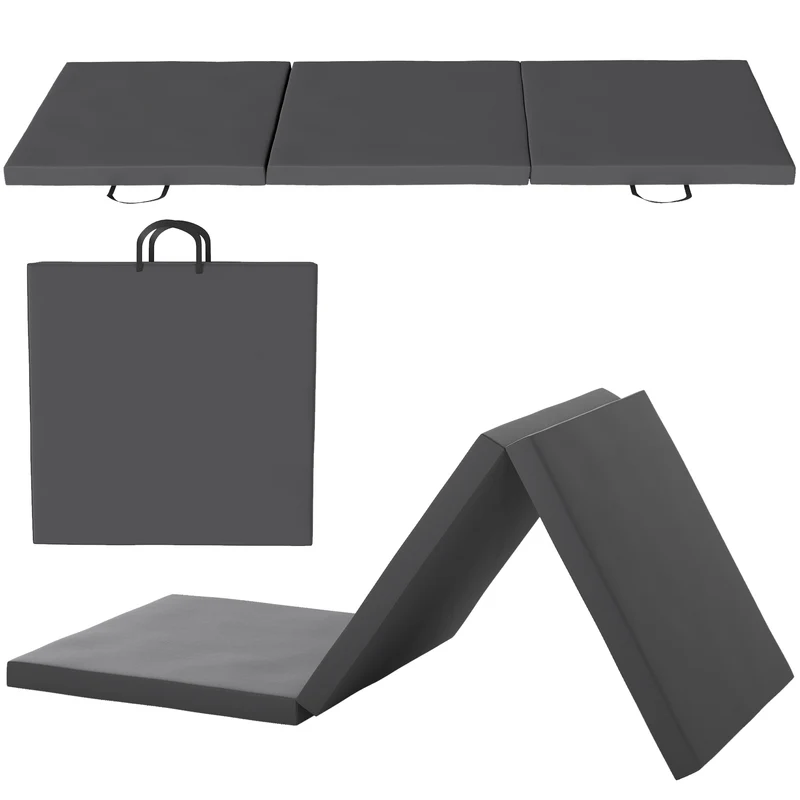 Tapis de gymnastique pliable 3 panneaux 180 x 60 x 5 cm antidérapant épuré contemporain en polyéthylène expansé gris 21_0006597
