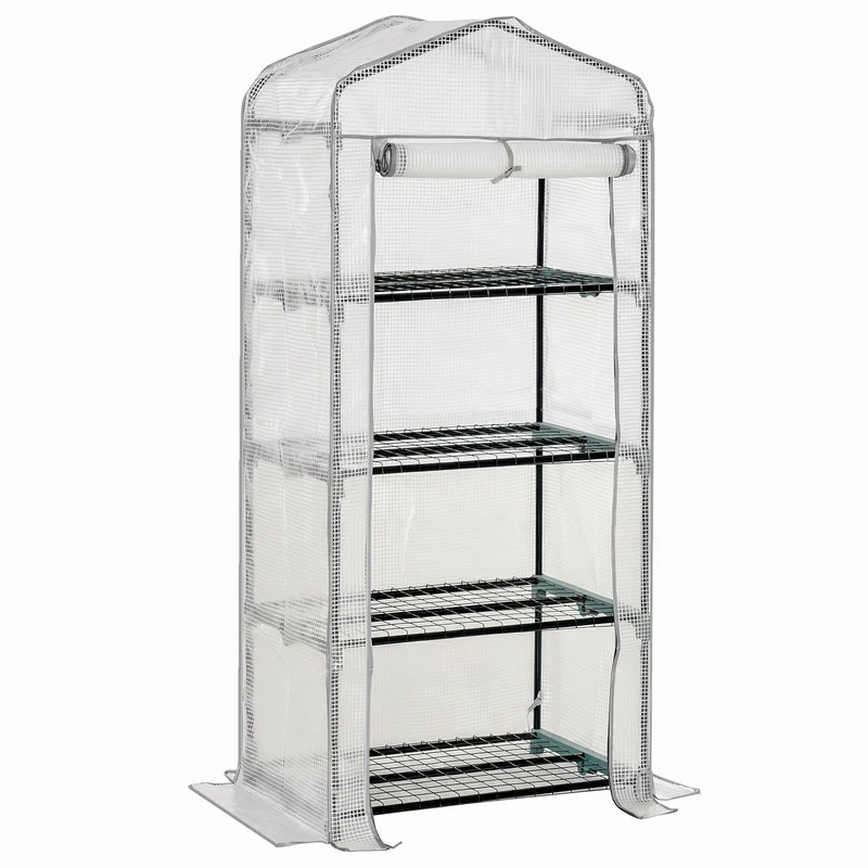 Serre de jardin 70 x 50 x 160 cm protection contre intempéries et insectes 4 étagères moderne résistante en acier blanc 21_0004094