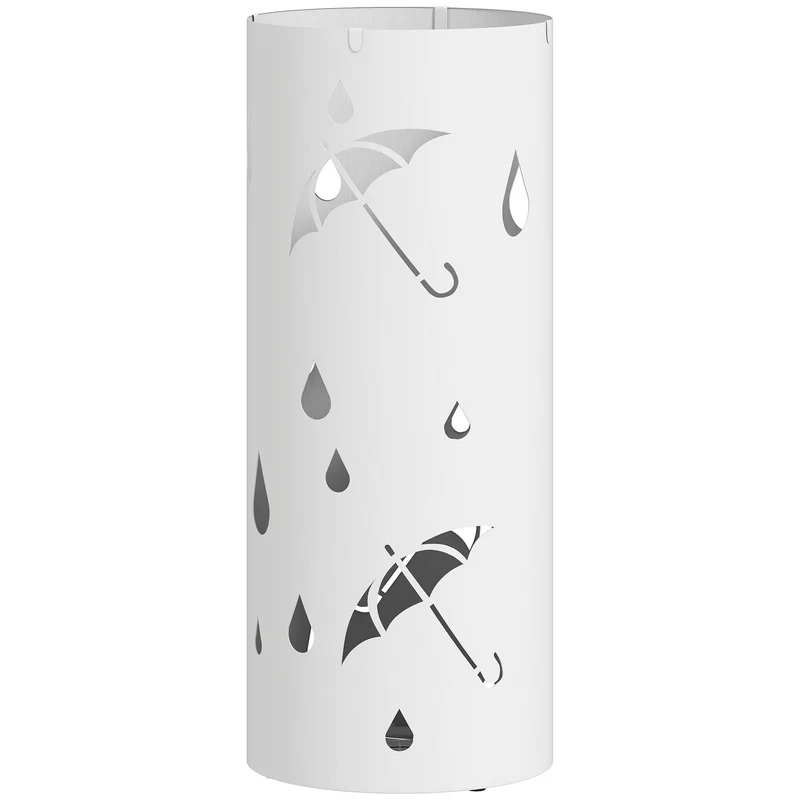 Porte parapluie cylindrique couloir 17 x 41 cm bac amovible pour 2 grands et 4 petits épuré en acier galvanisé blanc 21_0002699
