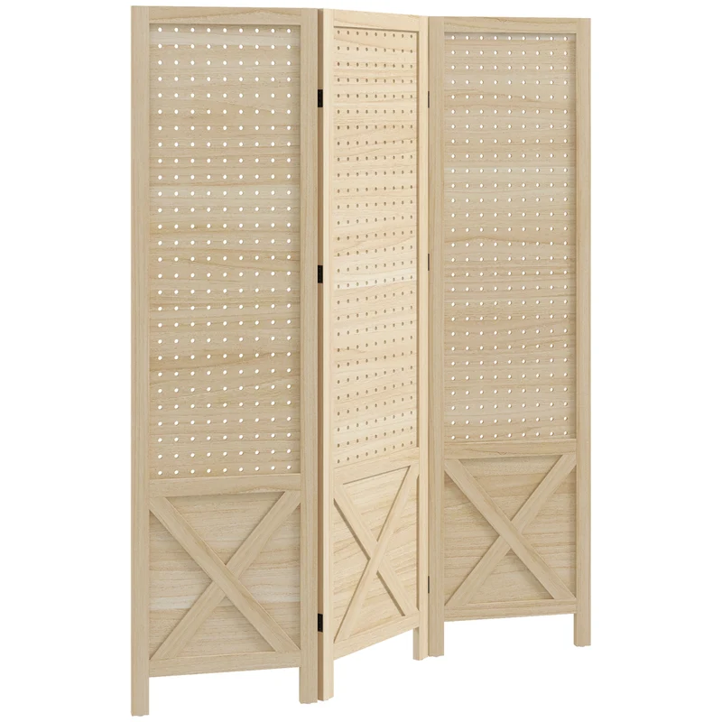 Paravent intérieur 3 panneaux séparateur de pièce 114 x 1.7 x 144.5 cm intimité modulable scandinave en bois naturel 21_0001297