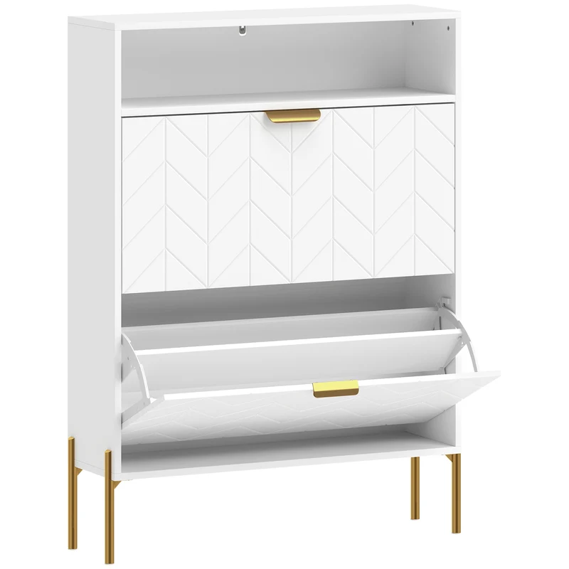 Meuble à chaussures étroit entrée 80 x 23,7 x 110 cm rangement 16 paires tiroirs basculants moderne épuré en MDF blanc 21_0002800