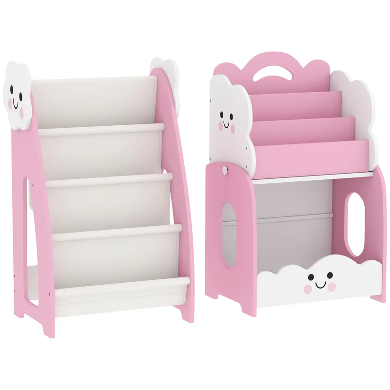 Meuble de rangement pour enfants 85 x 32 x 72 cm modulable livres jouets anti-basculement scandinave épuré en MDF rose 21_0000182
