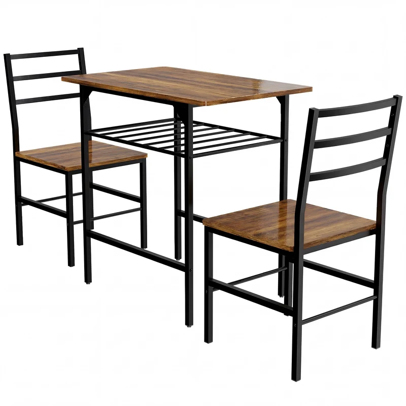 Lot de 3 ensemble table 2 chaises 80 x 50 x 78,8 cm gain de place étagère style industriel en panneau de particules brun 21_0003389