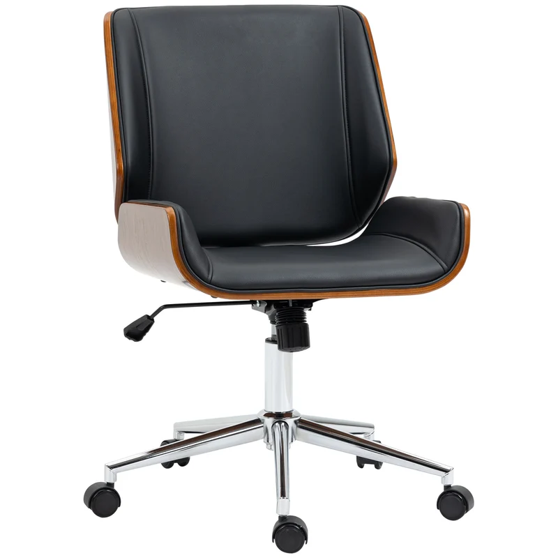Chaise de bureau 53 x 60 x 86-96 cm réglable en hauteur pivotante 360° pratique ergonomique vintage design en PU noir 21_0006224