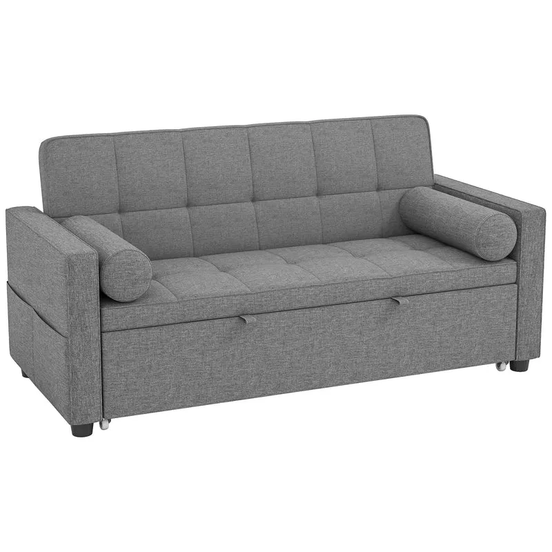 Canapé convertible 2 places lit gigogne dossier réglable roulettes 80,5 x 137,5 x 84 cm moderne épuré en polyester gris 21_0003524