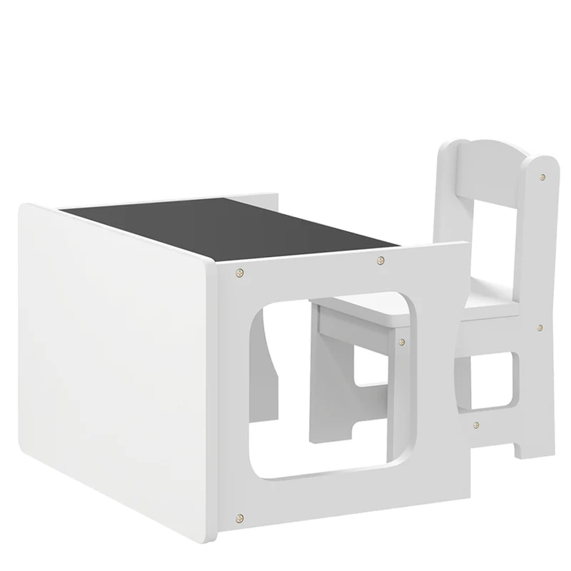 Bureau et chaise enfant 67 x 39 x 44 cm plateau réversible tableau noir bords arrondis assise scandinave en MDF blanc 21_0000239