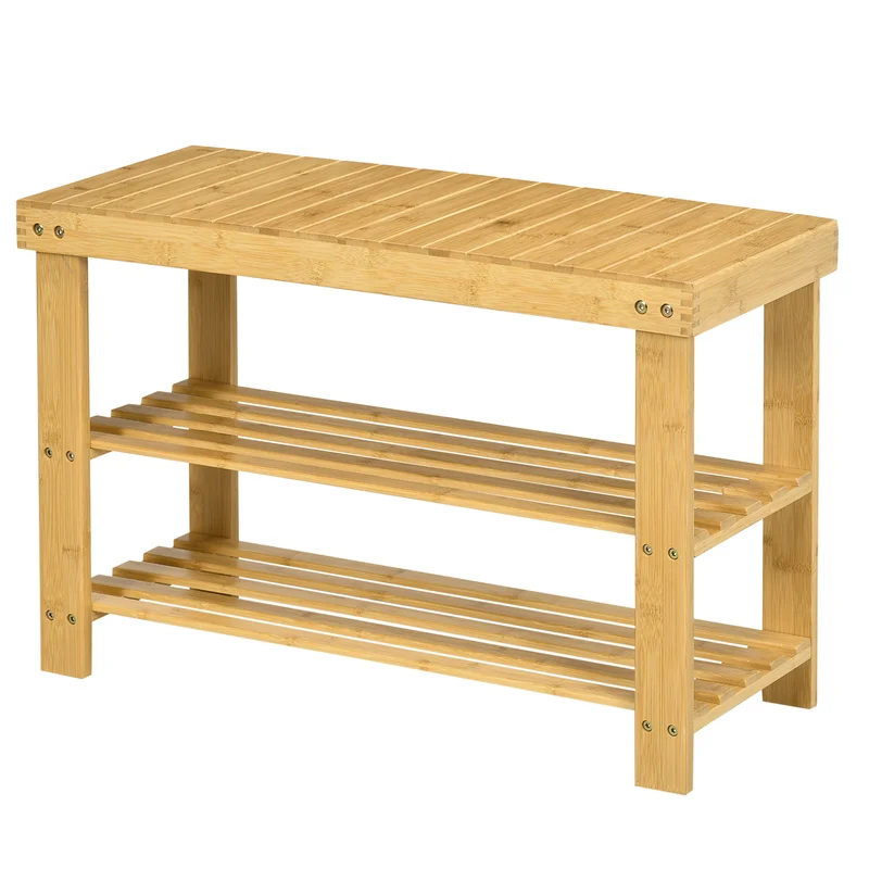 Banc d'entrée rangement chaussures 70 x 28 x 45 cm assise pratique 6 paires scandinave épuré en bambou bois naturel 21_0002653