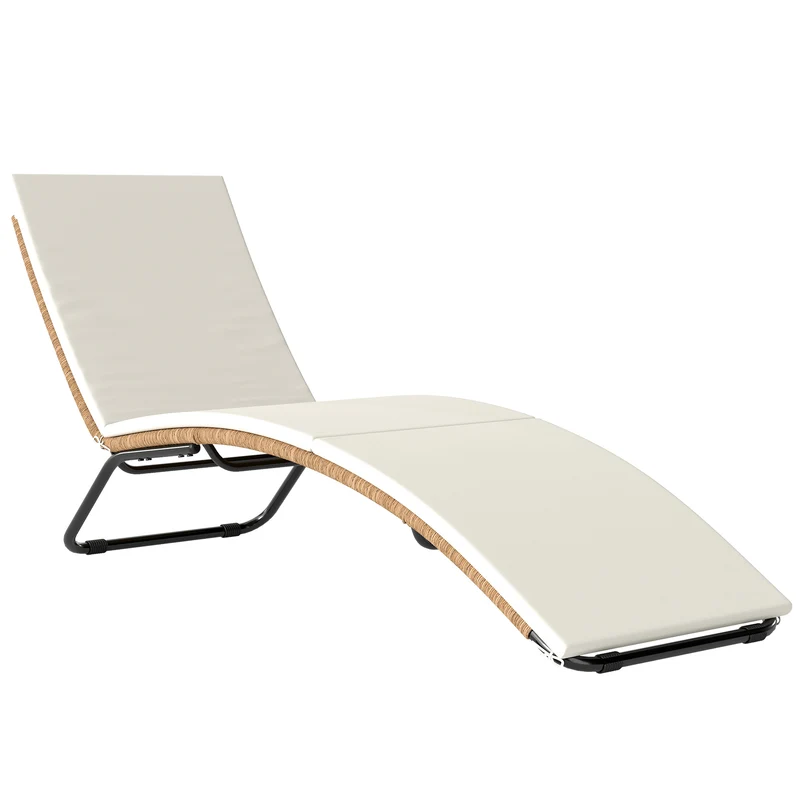 Bain de soleil forme s jardin terrasse 57 x 175 x 80 cm assise ergonomique coussin 195cm design tendance en résine crème 21_0006009