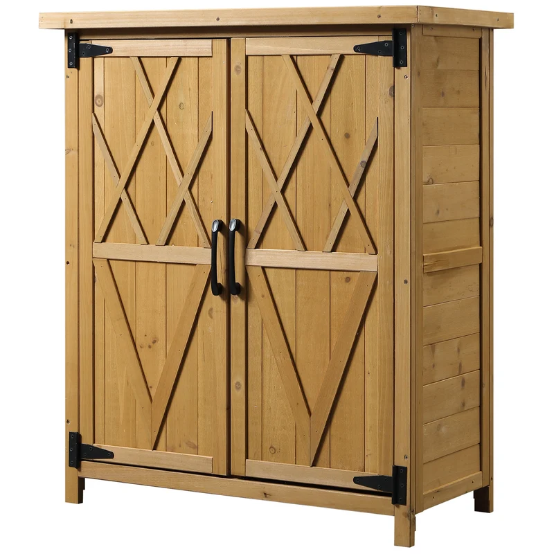 Armoire de jardin rangement extérieur 75 x 40 x 90 cm étanche pour outils traitée anti uv style rustique en bois jaune 21_0004271