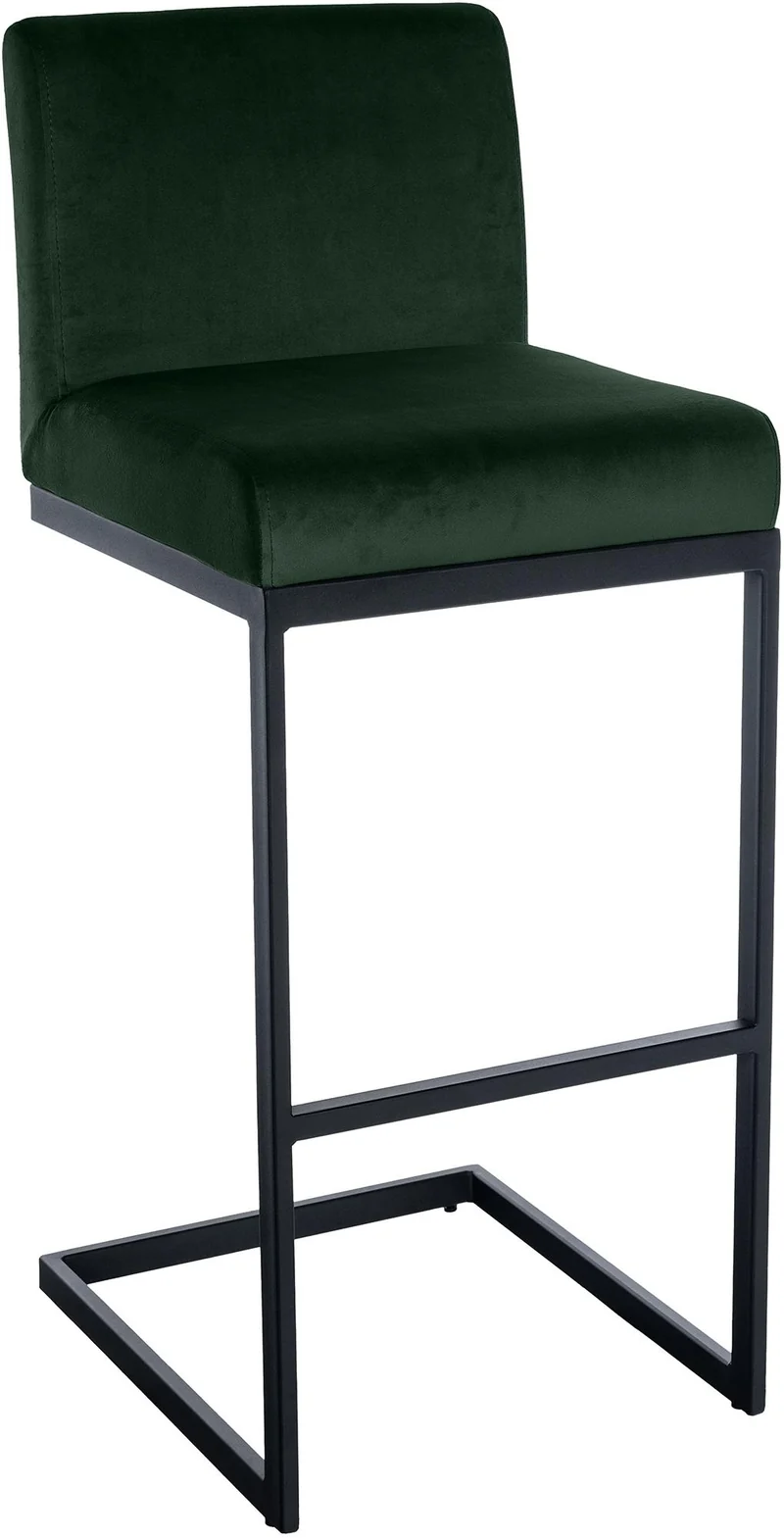 Tabouret de bar x1 avec dossier pieds en forme de luge en métal noir assise en velours vert 10_0006566