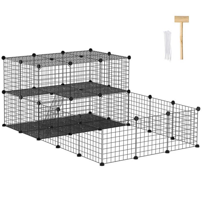 Enclos modulable pour petits animaux 175 x 105 x 70 cm grande aire sécurisée adaptable contemporain en fil de fer noir 21_0007931