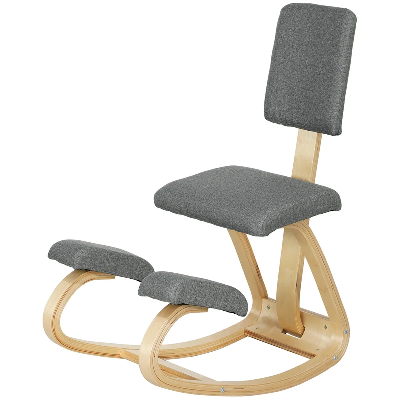 Chaise à genoux ergonomique pour bureau 51 x 84 x 93 cm assise rembourrée soulage le dos style scandinave en bois gris 21_0006278
