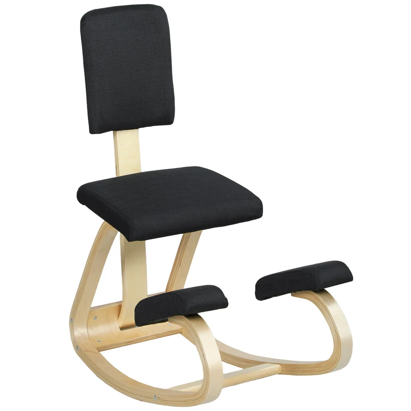 Chaise à genoux ergonomique bureau 51 x 84 x 93 cm améliore posture soulage lombaires scandinave en bois de bouleau noir 21_0006275