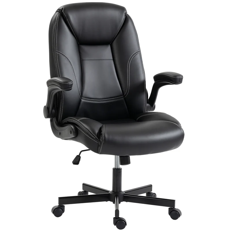 Chaise de bureau ergonomique 53 x 52 x 46-56 cm soutien lombaire accoudoirs relevables moderne design cosy en PU noir 21_0006338