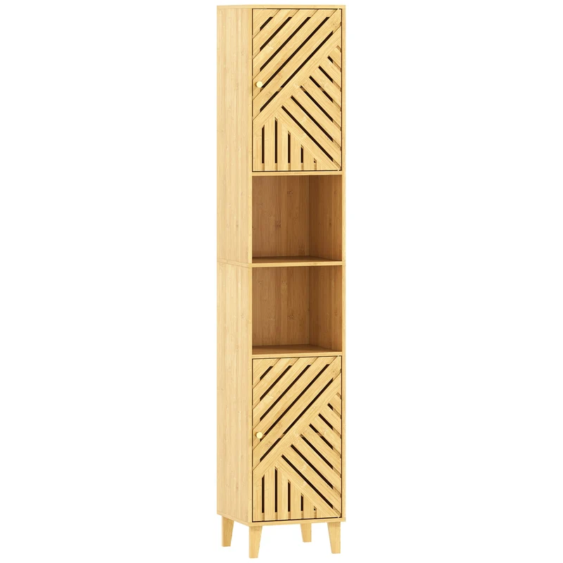 Armoire colonne salle de bain 32 x 30 x 170 cm rangement modulable ventilation scandinave épuré en bambou bois naturel 21_0002107