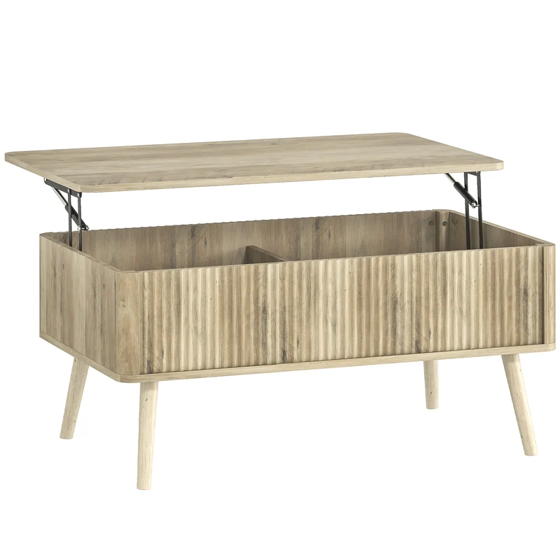 Table basse relevable salon 91 x 56 x 43 cm 2 compartiments cachés plateau ajustable scandinave moderne en MDF chêne 21_0003570