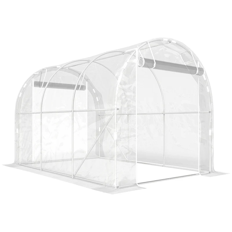 Serre tunnel de jardin 195 x 295 x 195 cm protection uv portes enroulables stabilité moderne en acier galvanisé argent 21_0005588
