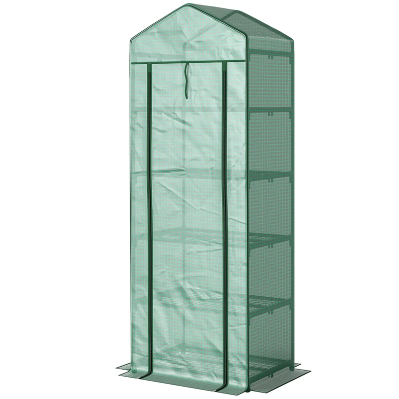 Serre de jardin étagère 5 niveaux 69 x 49 x 193 cm protège pluie vent insectes porte zippée contemporain en acier vert 21_0004166