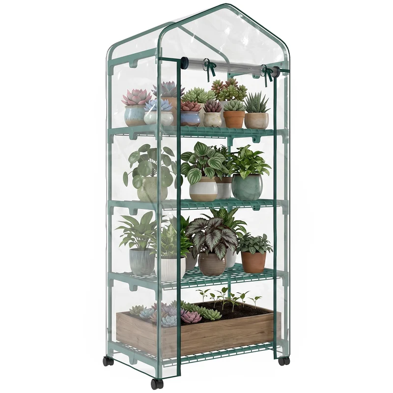 Serre de balcon 69 x 50 x 165 cm protection contre intempéries 4 étagères mobiles design contemporain en PVC transparent 21_0004098